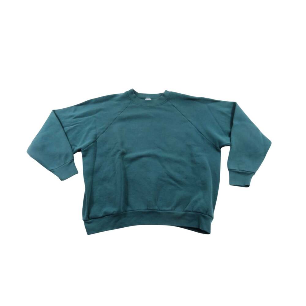 Fruit of the Loom Blank Plain 50/50 Green Raglan Sweatshirt Womens Sz L 90s